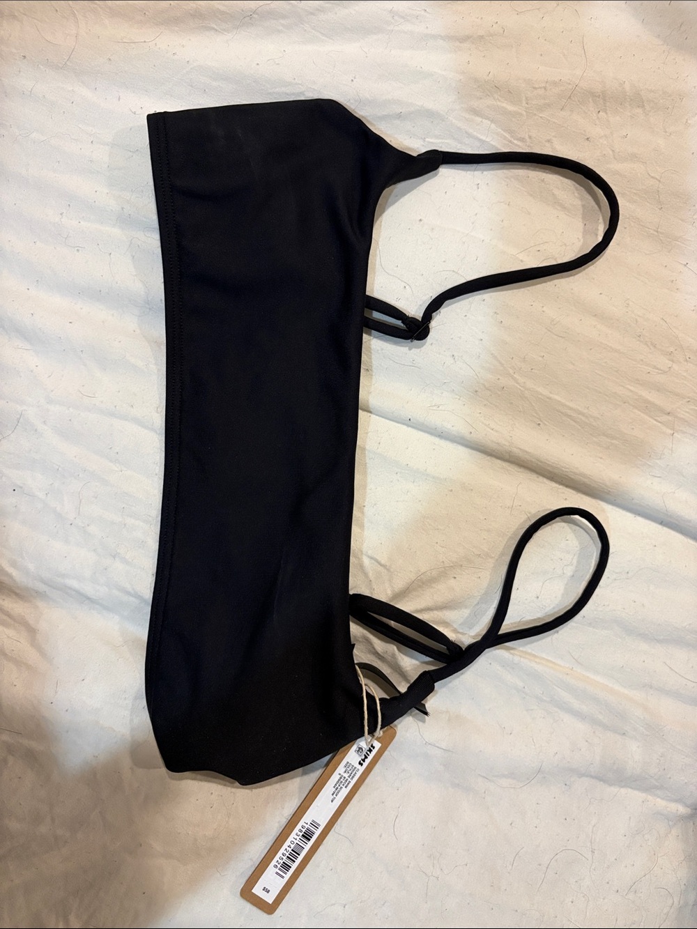 SKIMS Black Bandeau Swim Top with Thin Straps